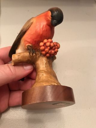 Vintage ANRI Italy Hand Carved Bird With Berries On Perch Figure 6 