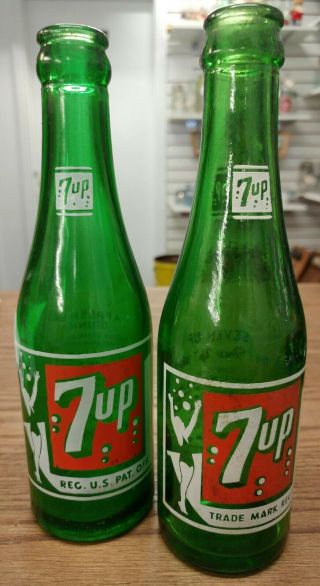 Vintage 7oz 7up Swim Suit Soda Bottles/ One U.  S.  / One Canadian