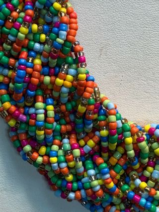 Vintage Wide Woven Mixed Multi Color Seed Bead Bib Statement Necklace