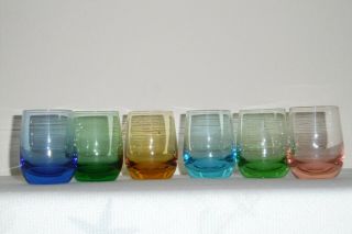 Vintage Colored 2 1/4 " Shot Glass Set Of 6 Blue Green Amber Pink