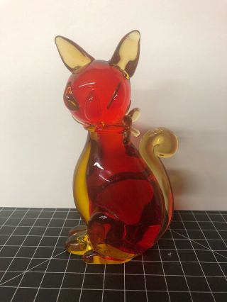 Vintage Murano Glass Figurine Red Cat With Bow 6” Paperweight Art Glass Yellow