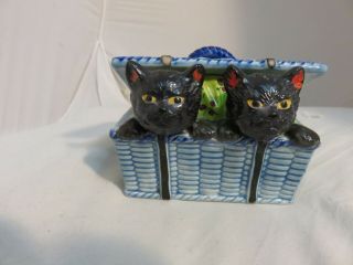 Vintage Black Kitty Cats In Picnic Basket Salt And Pepper Condiment Set - Japan