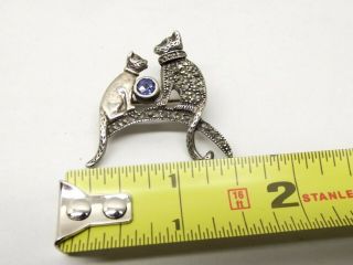 Vtg Sterling Silver Cat Brooch Pin Marcasite Kitten Ornate Mama Baby Cat 3