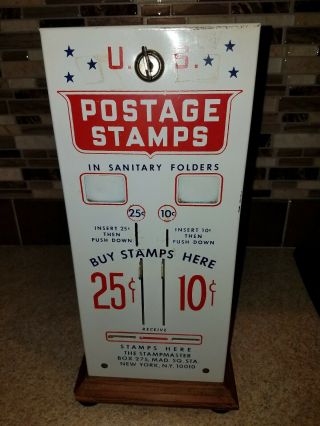 Vintage 25 And 10 Cent Postage Stamp Machine With Key And Insides.