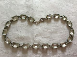 Vintage Open Back Large Clear Oblong Glass Stones & Book Link Chain c1930’s 3