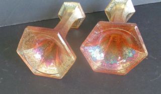 VINTAGE TEXTURED CARNIVAL GLASS CANDLESTICKS Set of Two 