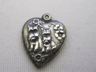 Vintage Sterling Silver Puffy Heart Charm With Twin Scottie Dogs