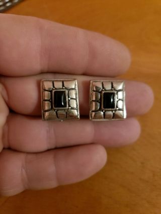 Vintage Sterling Silver And Black Onyx Clip On Earrings