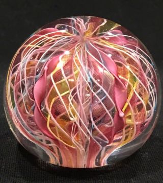 Vintage Fratelli Toso Labeled Murano Glass Latticino Twisted Ribbon Paperweight