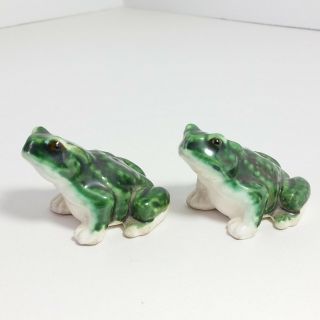Vintage Set Of 2 Norcrest Small White Belly Frogs Ceramic Figurines Japan