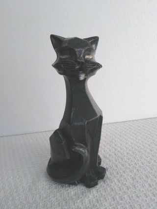 Vintage 1961 Black Cubism Cat Universal Statuary Corp Sculptures Vaughn Kendrick
