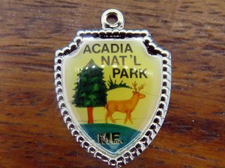 Vintage Sterling Silver Acadia National Park Maine Deer Travel Shield Charm E18