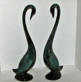 Blue Mountain Art Pottery Swan 2 Vintage 17.  5 " Green Bmp Canada Retro 1960 