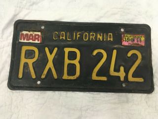 California Black & Yellow License Plate 1963 Vintage (1968 Tag)