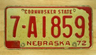1972 Vintage Nebraska Cornhuskers State License Plate Auto Car Vehicle Tag 1460