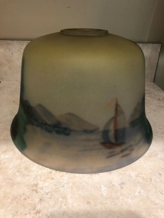 Vintage Reverse Painted Lamp Shade Trees And A Boat Scene