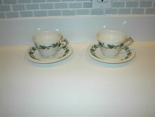 Vintage Harker Pottery Royal Gadroon Ivy Set Of 2 Cups And Saucers See Pictures