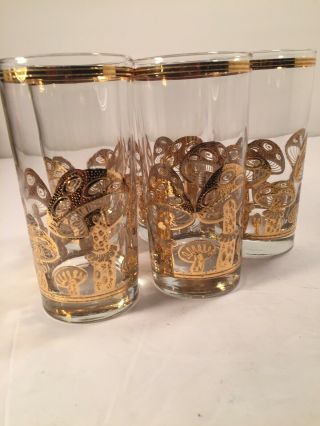Culver Set Of 5 Vintage Magic Mushroom Gold Design Glasses Tumblers 2