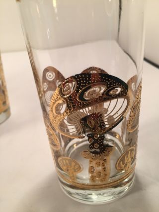 Culver Set Of 5 Vintage Magic Mushroom Gold Design Glasses Tumblers 3