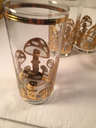 Culver Set Of 5 Vintage Magic Mushroom Gold Design Glasses Tumblers 6