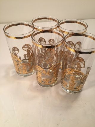 Culver Set Of 5 Vintage Magic Mushroom Gold Design Glasses Tumblers 7