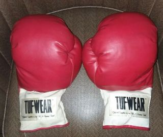 Vintage Tuf - Wear Red And White Boxing Gloves 16oz.  Laceless Hand Protection