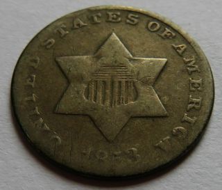 1853 Three Cent Silver Piece - Ag,  Vintage 3cs Coin (030820c)