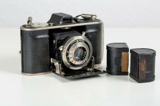Agfa Memo F/3.  5 Memar 35mm folding camera Parts/Repair w/ Ansco Film Cartridges 2