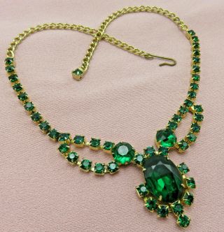 D&e Juliana Vintage Rhinestone Necklace Emerald Green Crystal 15 Inch Gold 969k
