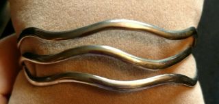 3 Vintage 925 Sterling Silver Mexico Matching Wave Bangle Bracelets 22.  4 Grams