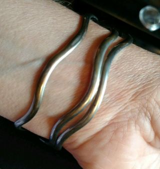 3 Vintage 925 Sterling Silver Mexico matching Wave bangle Bracelets 22.  4 Grams 4