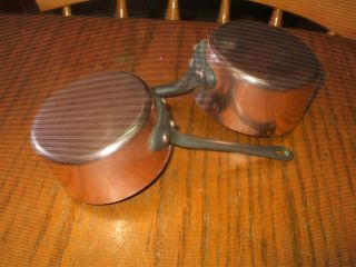 Vintage French 2 Copper Cuisine Sauce Reducing Garlic Spice Herb Pan Tin Lined