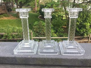 Vintage Set 3 Fostoria American Glass Square Candle Holders
