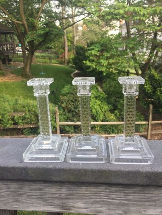 Vintage Set 3 Fostoria American Glass Square Candle Holders 2