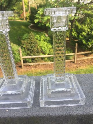 Vintage Set 3 Fostoria American Glass Square Candle Holders 3
