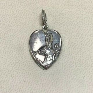 Vintage Sterling Silver Repousse Bunny Rabbit Puffy Heart Charm