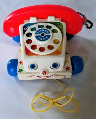 Vintage 1961 Fisher - Price Chatter Telephone 747 Wood Base Lithos & Cord