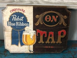 Vintage Pabst Blue Ribbon On Tap Wood Sign Pbr