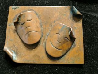 Cool Vintage Hand Crafted Copper Comedy & Tragedy Theater Mask Brooch Pin