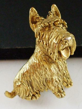 Cute Vintage 3 - D Gold Tone Dog Pin Brooch