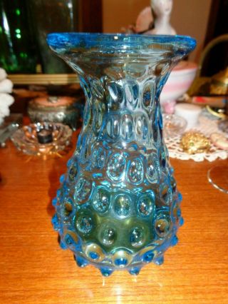 Vintage Italian Murano Glass Blue Hobnail Vase Empoli 1960 