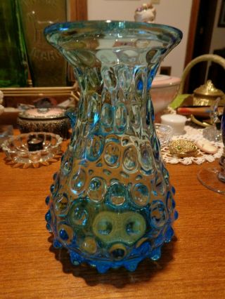 Vintage Italian Murano Glass Blue Hobnail Vase Empoli 1960 ' s Hand blown 2