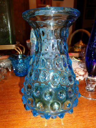 Vintage Italian Murano Glass Blue Hobnail Vase Empoli 1960 ' s Hand blown 4