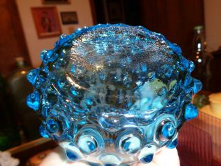 Vintage Italian Murano Glass Blue Hobnail Vase Empoli 1960 ' s Hand blown 5