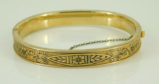 Vintage 10k Gold Filled Enamel Hinged Bangle Bracelet