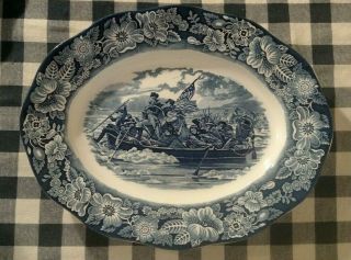 Staffordshire Ironstone Liberty Blue China,  Oval Serving Platter,  14 " Vintage