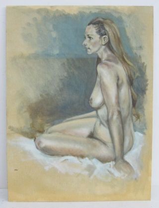 Mid Century Vtg Female Nude Study Portrait Oil Painting On Canvas Panel 18x24