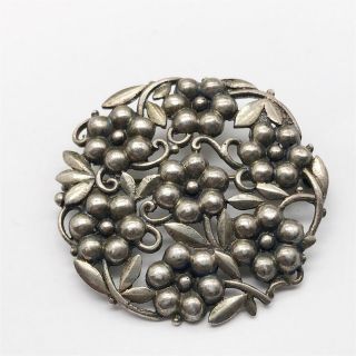Vintage Solid Silver Art Noveau Flower Round Ladies Brooch