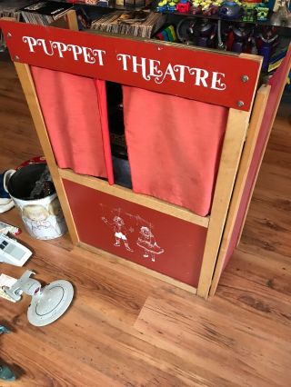 Vintage Trifold Puppet Theatre & Hand Puppets 29 " X 18 " Center Stage Theater