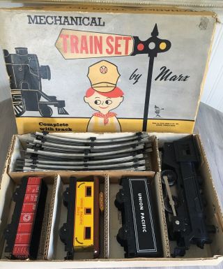Vintage Mechanical Marx Train Set W/ Box Missing Key